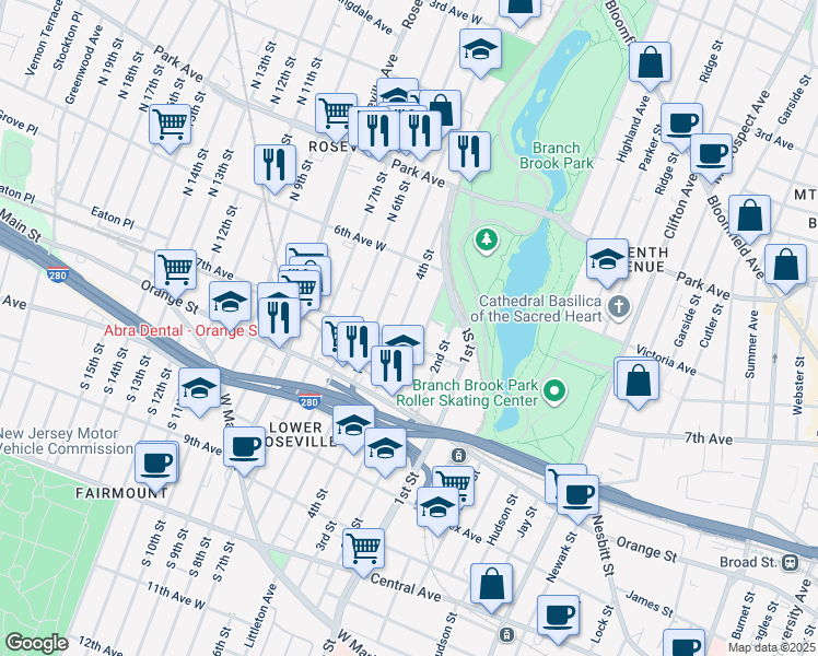 map of restaurants, bars, coffee shops, grocery stores, and more near 220 4th Street in Newark