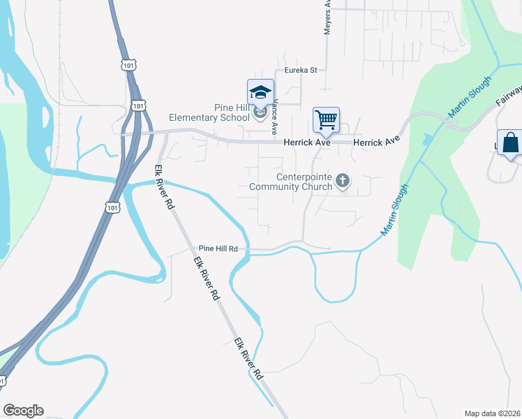 map of restaurants, bars, coffee shops, grocery stores, and more near 5469-5499 Noe Avenue in Eureka