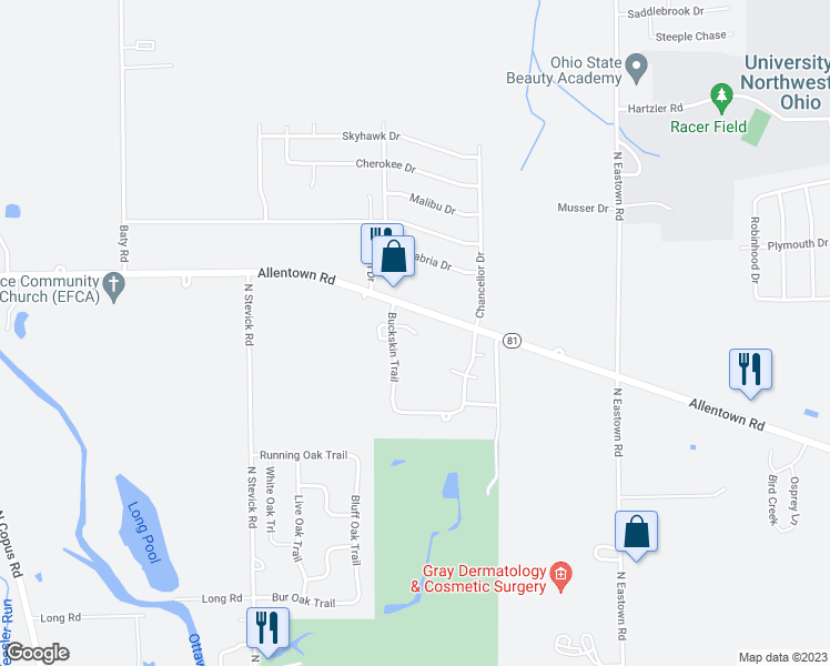 map of restaurants, bars, coffee shops, grocery stores, and more near 3737 Doe Court in Lima