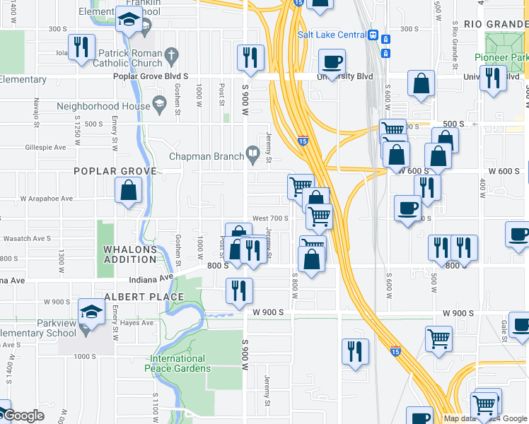 map of restaurants, bars, coffee shops, grocery stores, and more near 852 West 700 South in Salt Lake City