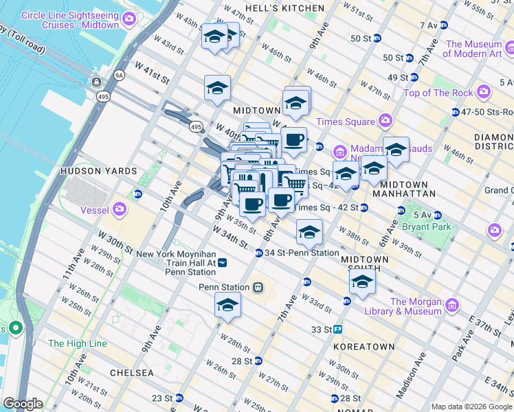 map of restaurants, bars, coffee shops, grocery stores, and more near in New York