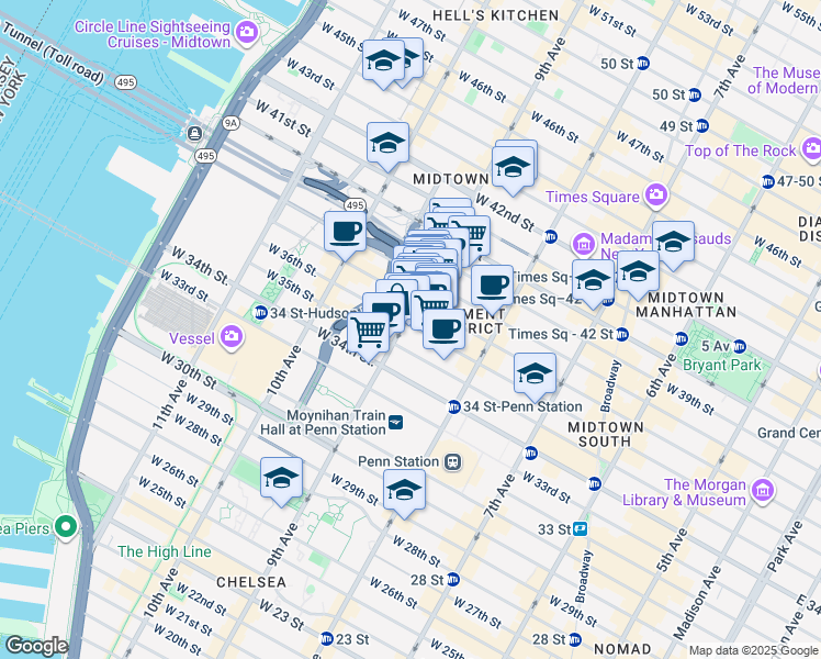 map of restaurants, bars, coffee shops, grocery stores, and more near in New York