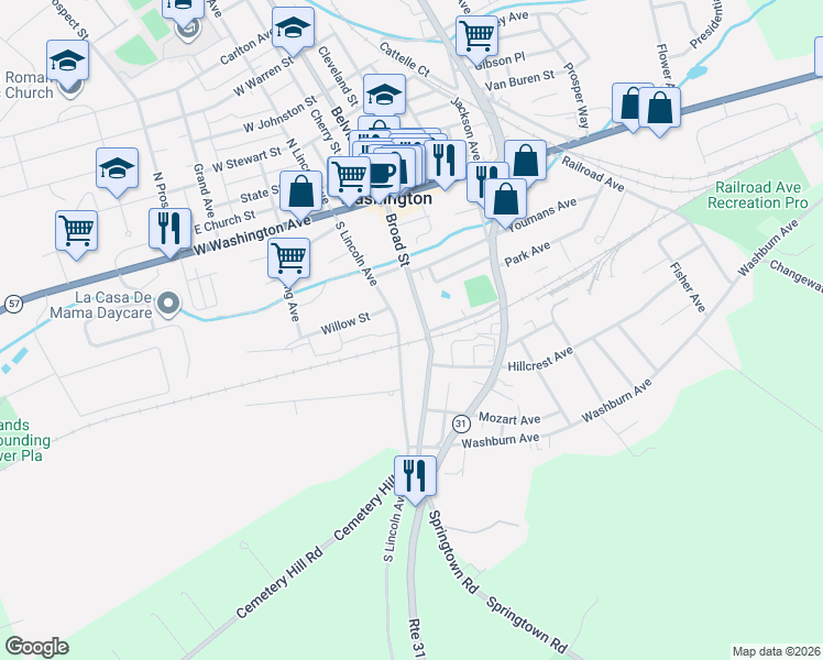 map of restaurants, bars, coffee shops, grocery stores, and more near 127 Broad Street in Washington