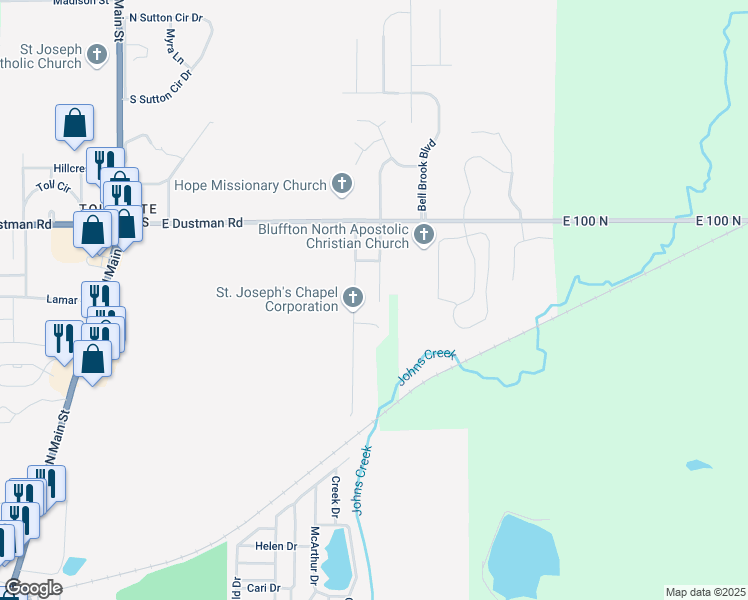 map of restaurants, bars, coffee shops, grocery stores, and more near 54 Sunrise Way in Bluffton