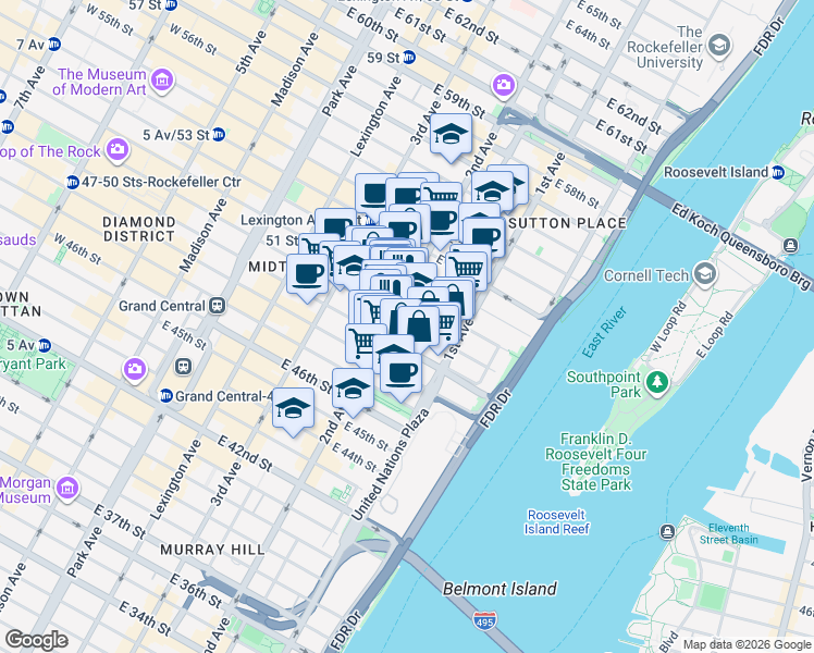 map of restaurants, bars, coffee shops, grocery stores, and more near in New York