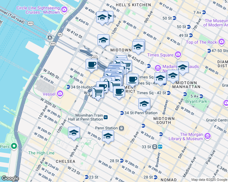 map of restaurants, bars, coffee shops, grocery stores, and more near in New York