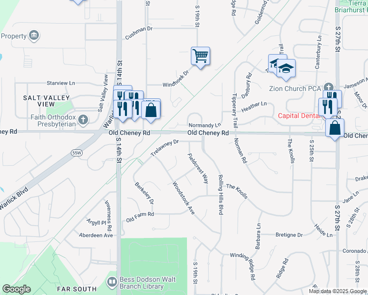 map of restaurants, bars, coffee shops, grocery stores, and more near in Lincoln