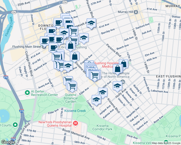 map of restaurants, bars, coffee shops, grocery stores, and more near 140-16 Beech Avenue in Queens