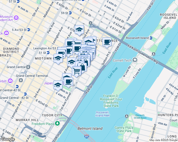 map of restaurants, bars, coffee shops, grocery stores, and more near in New York
