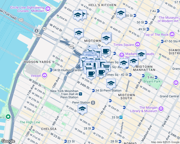 map of restaurants, bars, coffee shops, grocery stores, and more near in New York