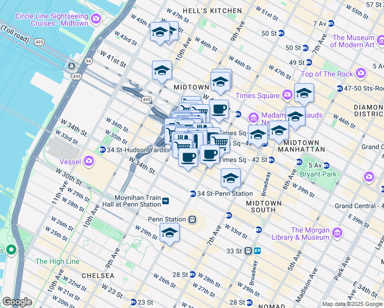 map of restaurants, bars, coffee shops, grocery stores, and more near in New York