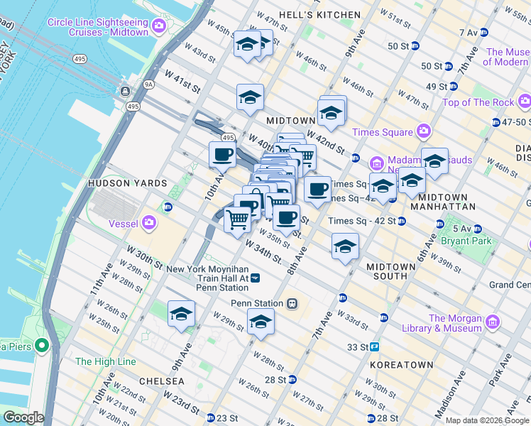 map of restaurants, bars, coffee shops, grocery stores, and more near in New York