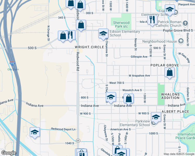 map of restaurants, bars, coffee shops, grocery stores, and more near 705 South Redwood Road in Salt Lake City