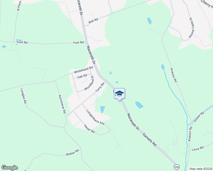 map of restaurants, bars, coffee shops, grocery stores, and more near 2115 Terry Road in Nazareth