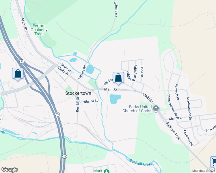 map of restaurants, bars, coffee shops, grocery stores, and more near 87 Main Street in Easton