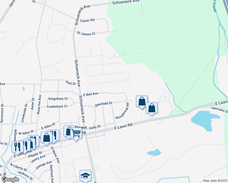 map of restaurants, bars, coffee shops, grocery stores, and more near 448 East Beil Avenue in Nazareth