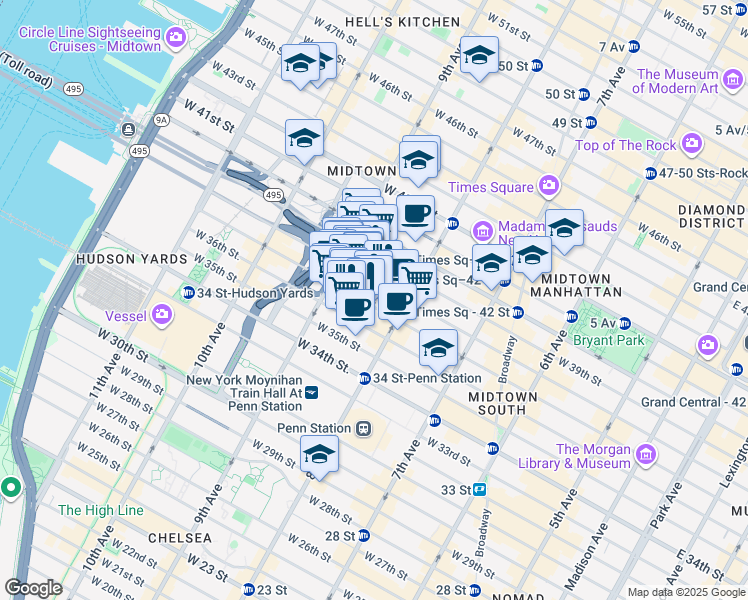 map of restaurants, bars, coffee shops, grocery stores, and more near in New York