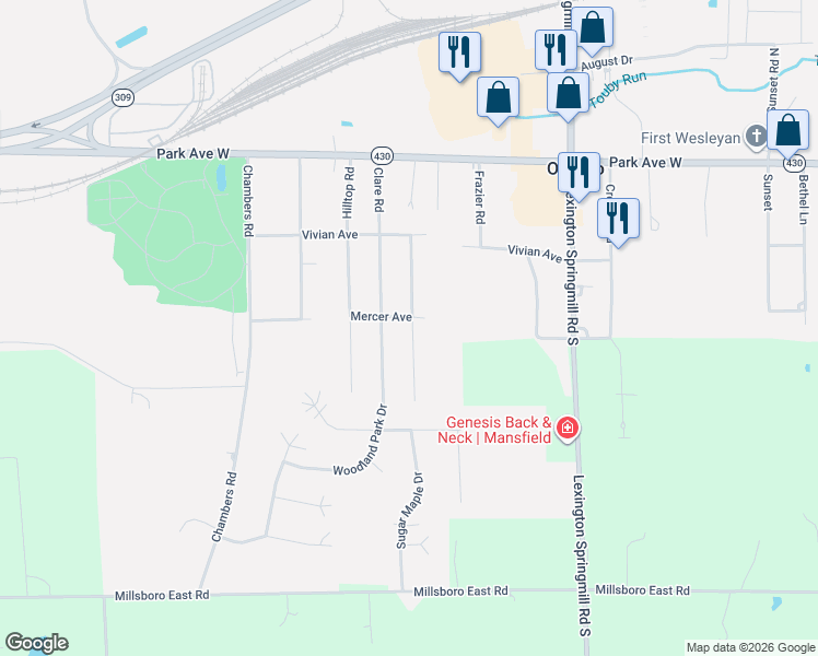 map of restaurants, bars, coffee shops, grocery stores, and more near 2378 Mercer Avenue in Ontario