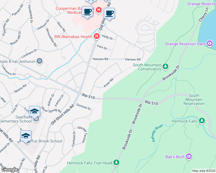 map of restaurants, bars, coffee shops, grocery stores, and more near 20 Kean Road in Millburn