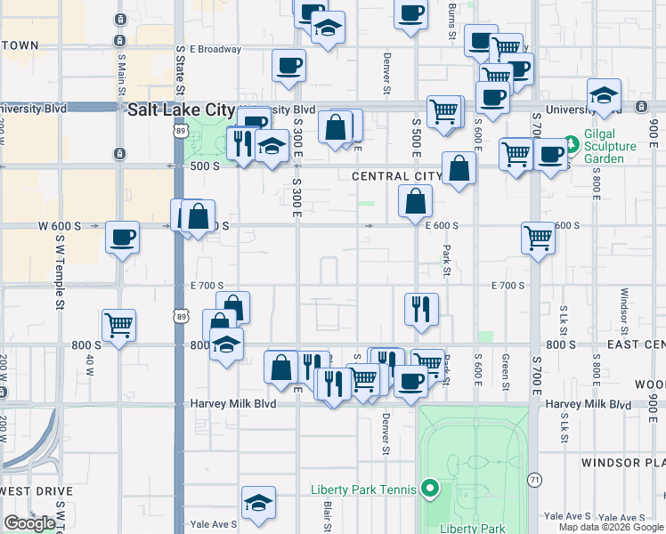 map of restaurants, bars, coffee shops, grocery stores, and more near 653 Conway Court East in Salt Lake City