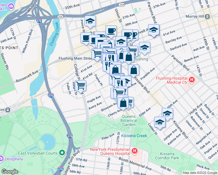 map of restaurants, bars, coffee shops, grocery stores, and more near in Queens