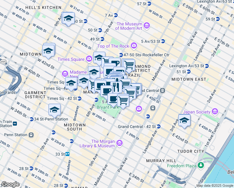 map of restaurants, bars, coffee shops, grocery stores, and more near in New York