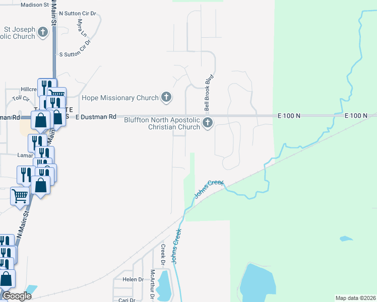 map of restaurants, bars, coffee shops, grocery stores, and more near 54 Sunrise Way in Bluffton