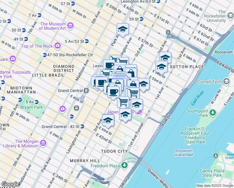 map of restaurants, bars, coffee shops, grocery stores, and more near 777 3rd Avenue in New York
