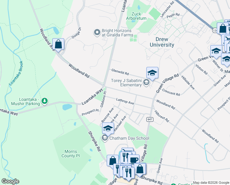 map of restaurants, bars, coffee shops, grocery stores, and more near 398 Woodland Road in Madison