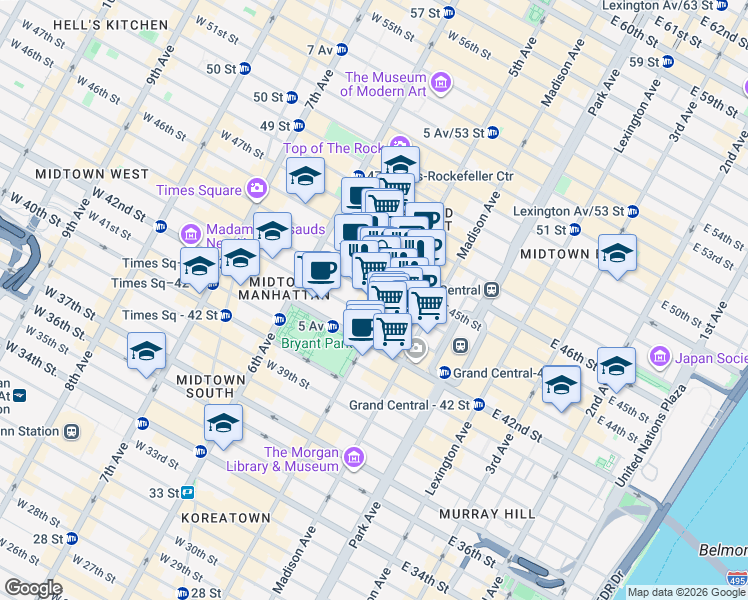 map of restaurants, bars, coffee shops, grocery stores, and more near in New York