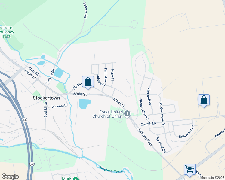 map of restaurants, bars, coffee shops, grocery stores, and more near 102 Hillside Drive in Easton