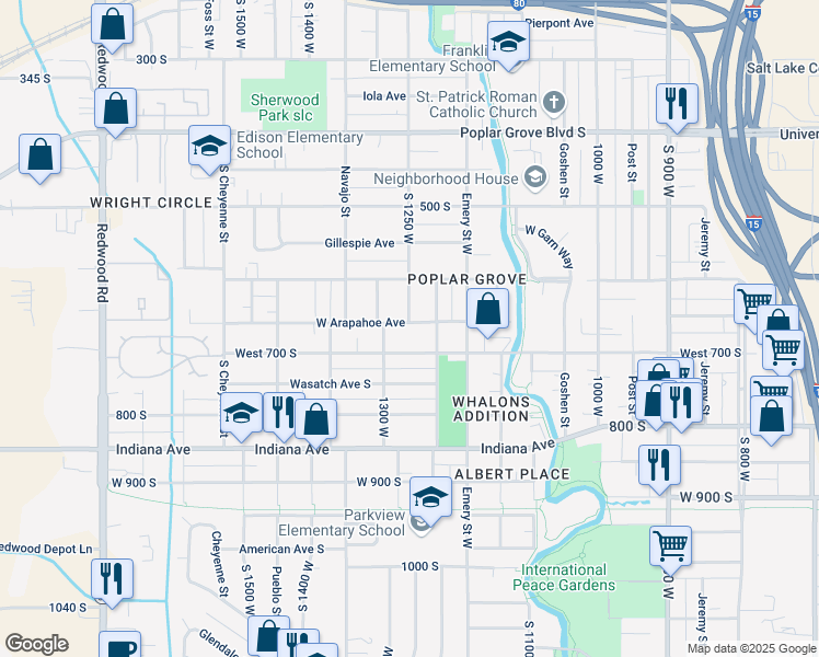map of restaurants, bars, coffee shops, grocery stores, and more near 1231 West Arapahoe Avenue in Salt Lake City