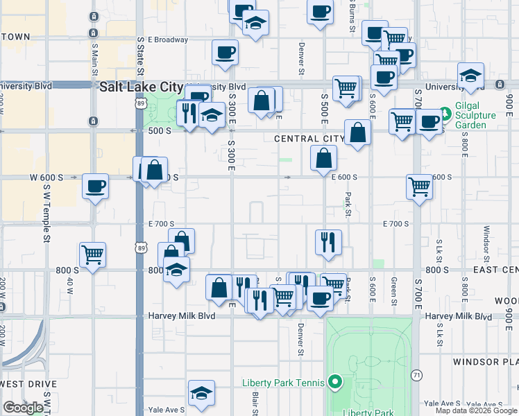 map of restaurants, bars, coffee shops, grocery stores, and more near 653 Conway Court East in Salt Lake City