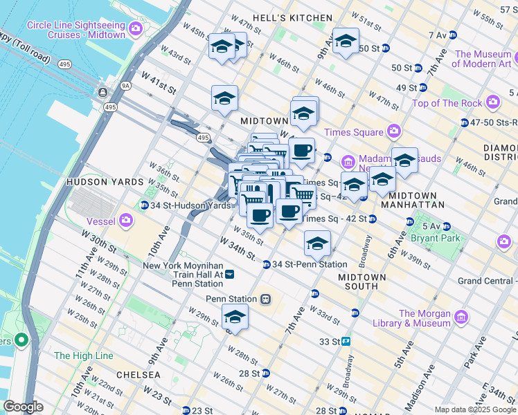 map of restaurants, bars, coffee shops, grocery stores, and more near in New York