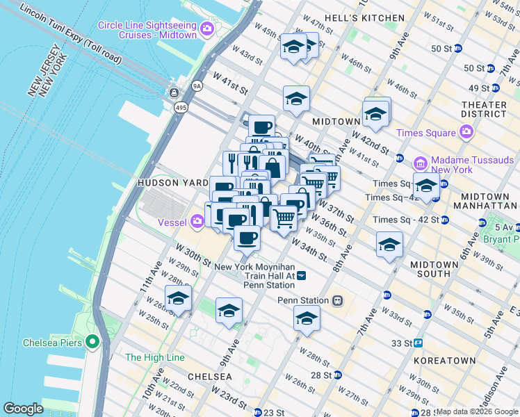 map of restaurants, bars, coffee shops, grocery stores, and more near in New York