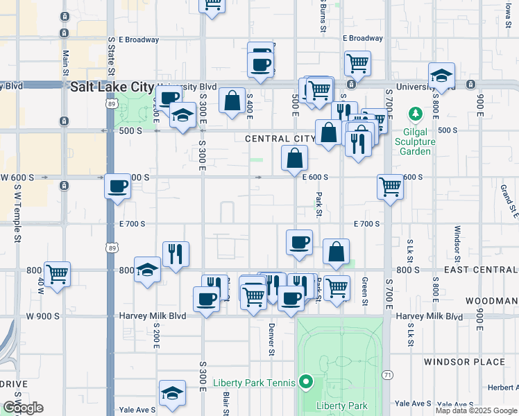 map of restaurants, bars, coffee shops, grocery stores, and more near 416 East Sego Avenue in Salt Lake City