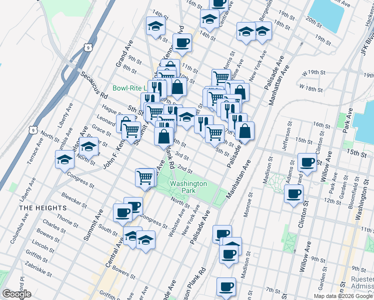 map of restaurants, bars, coffee shops, grocery stores, and more near 515 4th Street in Union City