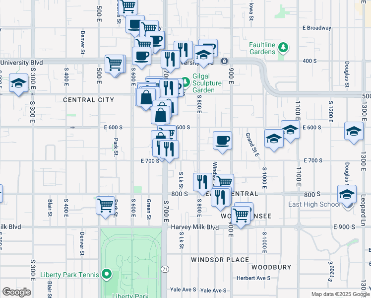 map of restaurants, bars, coffee shops, grocery stores, and more near 651 Egli Court in Salt Lake City