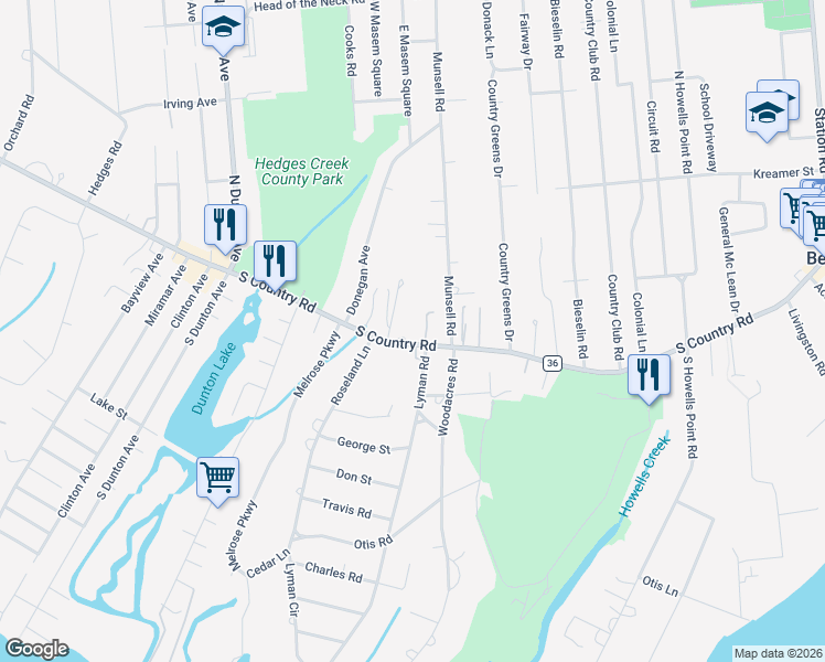 map of restaurants, bars, coffee shops, grocery stores, and more near 861 South Country Road in East Patchogue