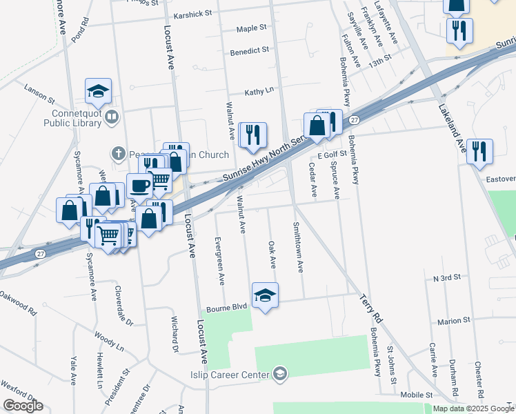 map of restaurants, bars, coffee shops, grocery stores, and more near 51 Island Boulevard in Bohemia