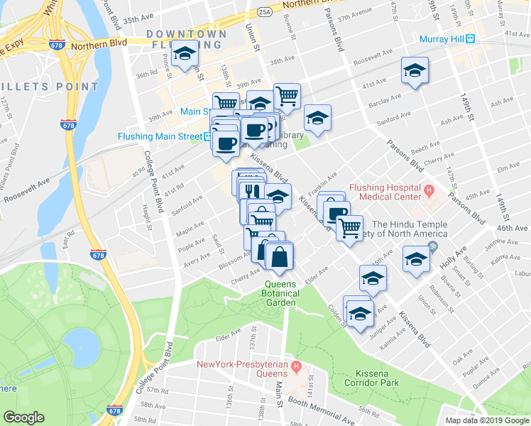 map of restaurants, bars, coffee shops, grocery stores, and more near 137-05 Franklin Avenue in Queens