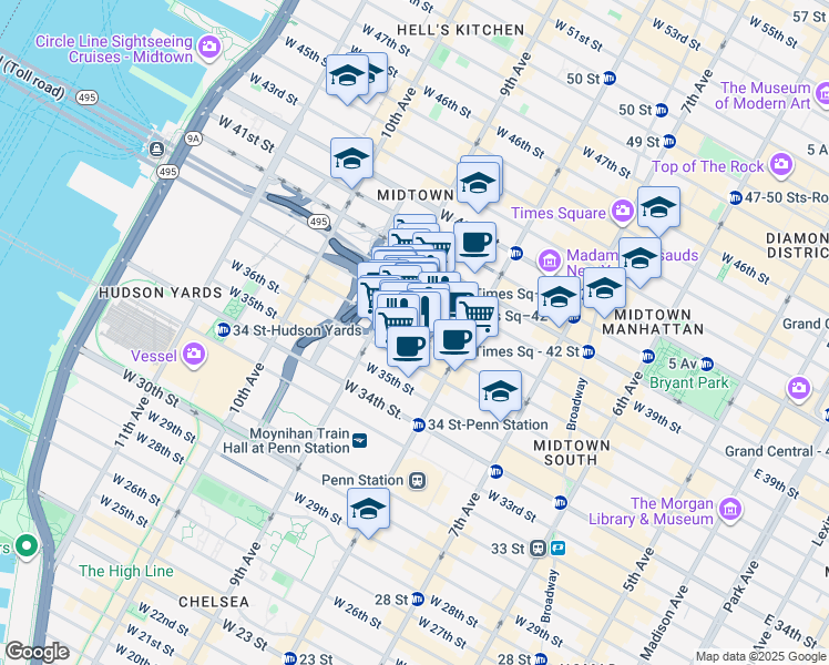 map of restaurants, bars, coffee shops, grocery stores, and more near in New York