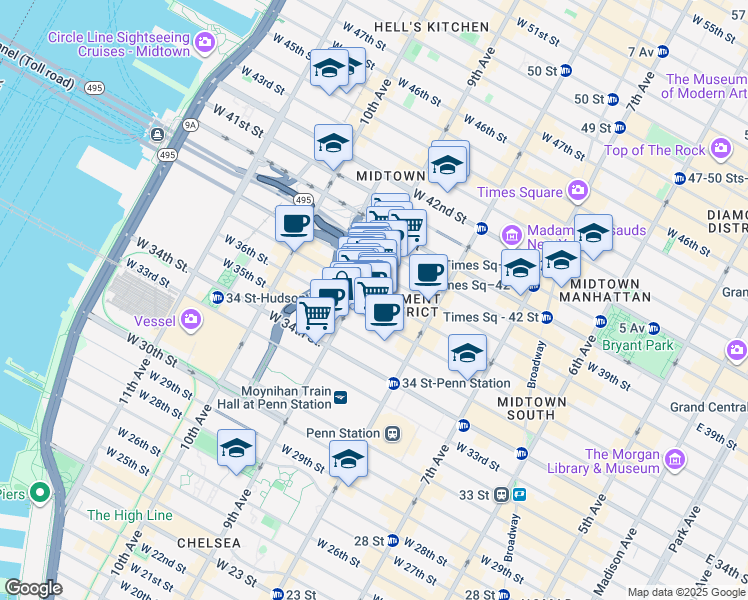 map of restaurants, bars, coffee shops, grocery stores, and more near in New York