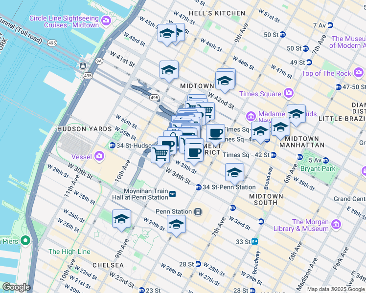 map of restaurants, bars, coffee shops, grocery stores, and more near in New York
