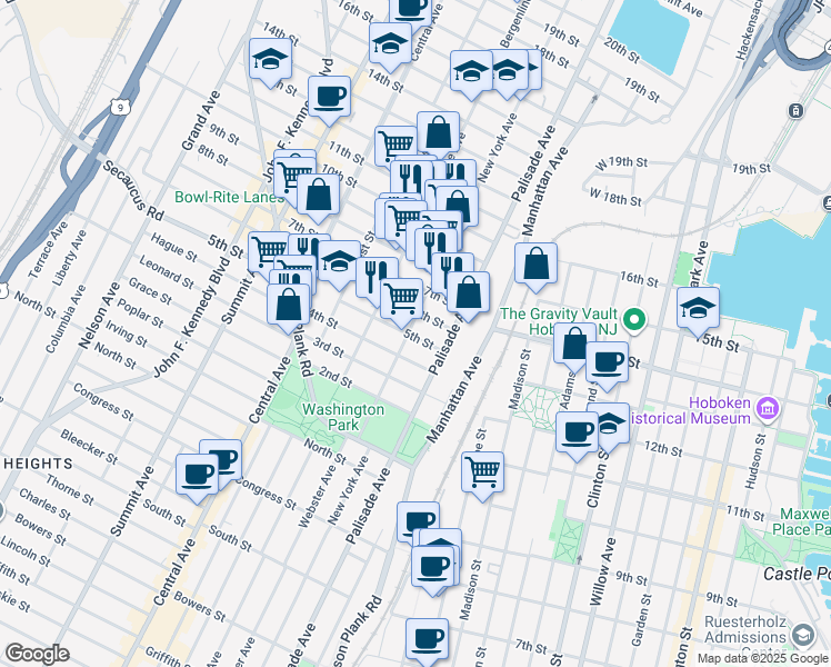 map of restaurants, bars, coffee shops, grocery stores, and more near 508 New York Avenue in Union City