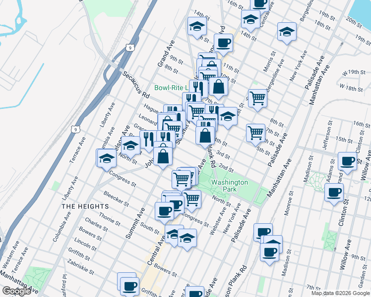 map of restaurants, bars, coffee shops, grocery stores, and more near 1170 Summit Avenue in Jersey City