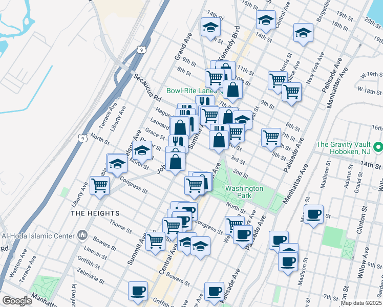map of restaurants, bars, coffee shops, grocery stores, and more near 1170 Summit Avenue in Jersey City