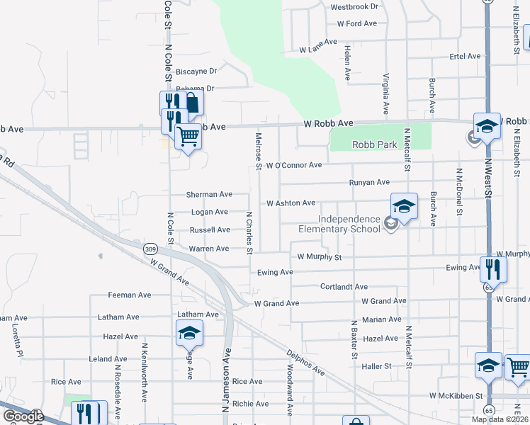 map of restaurants, bars, coffee shops, grocery stores, and more near 1141 Northwold Street in Lima
