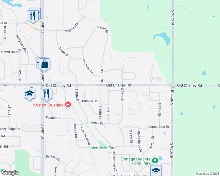 map of restaurants, bars, coffee shops, grocery stores, and more near 9200 Merryvale Drive in Lincoln