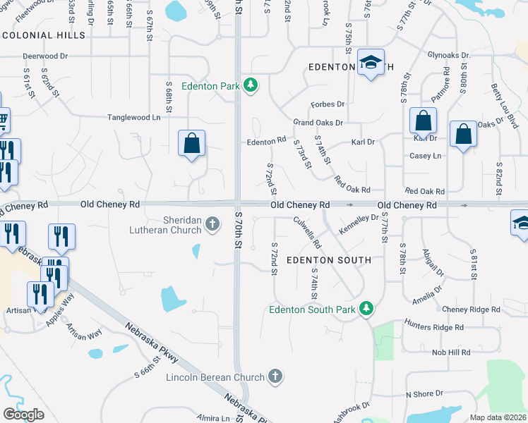 map of restaurants, bars, coffee shops, grocery stores, and more near 7140 Culwells Court in Lincoln